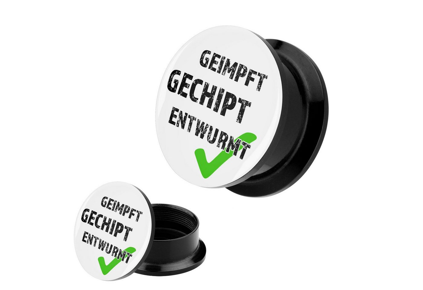 Taffstyle Plug Picture Plug Piercing mit Spruch Geimpft Gechipt Entwurmt Weiß 6mm, Ohrpiercing Ohr Ear Flesh Tunnel Plug Piercing Taffstyle Plug Picture Plug Piercing mit Spruch Geimpft Gechipt Entwurmt Weiß 6mm, Ohrpiercing Ohr Ear Flesh Tunnel Plug Piercing von Taffstyle