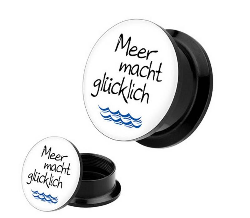 Taffstyle Plug Picture Ohr Tunnel Gewinde Plug Motiv Wellen Meer macht Glücklich 8mm, Picture Gewinde Ohr Ohrpiercing Ear Flesh Plug Piercing Damen Herren von Taffstyle