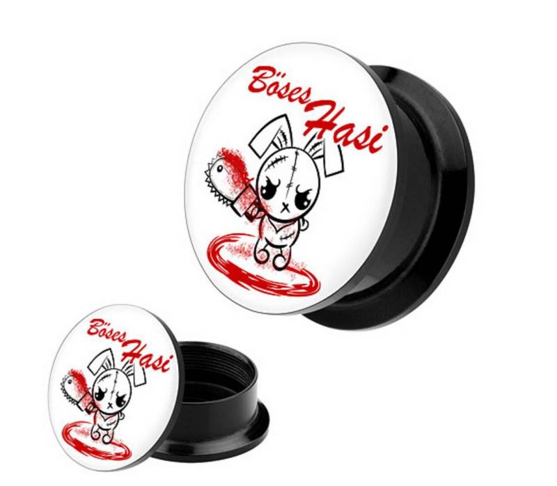 Taffstyle Plug Picture Ohr Tunnel Gewinde Plug Motiv böses Hasi Kettensäge 6mm, Picture Gewinde Ohr Ohrpiercing Ear Flesh Plug Piercing Damen Herren von Taffstyle