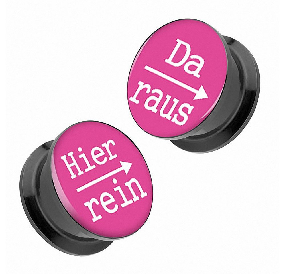 Taffstyle Plug 1 Paar Bild Motiv Ohr Tunnel Piercing Spruch - Hier rein, Da raus (Humorvolle Acryl Plugs im 2er-Set mit Spruch und Schraubverschluss) von Taffstyle