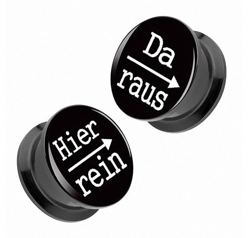 Taffstyle Plug 1 Paar Bild Motiv Ohr Tunnel Piercing Spruch - Hier rein, Da raus (Humorvolle Acryl Plugs im 2er-Set mit Spruch und Schraubverschluss) von Taffstyle