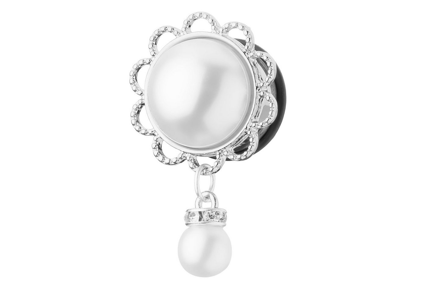Taffstyle Plug Ohr Tunnel Piercing Blume mit Perle Strass Kristall Anhänger (Eleganter Blüten Ohr Plug mit Perle und Silikonring aus Chirurgenstahl) von Taffstyle