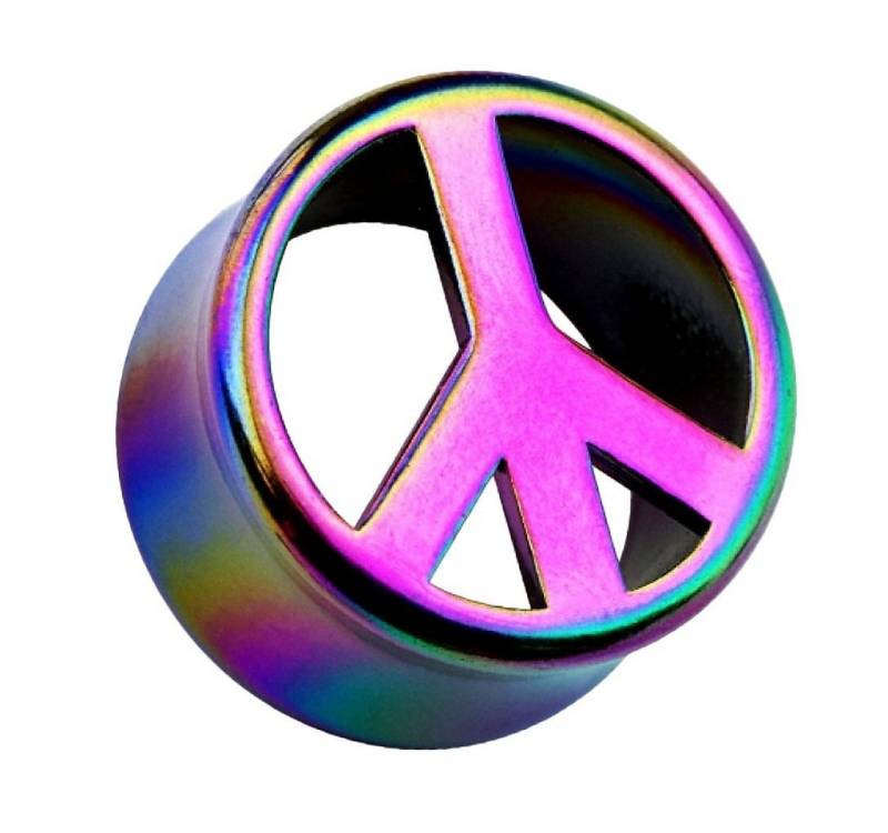 Taffstyle Plug Piercing Double Flared Motiv Rainbow Peace Symbol, Ohr Plug Flesh Tunnel Ohrpiercing Double Flared Peace Symbol 12mm von Taffstyle