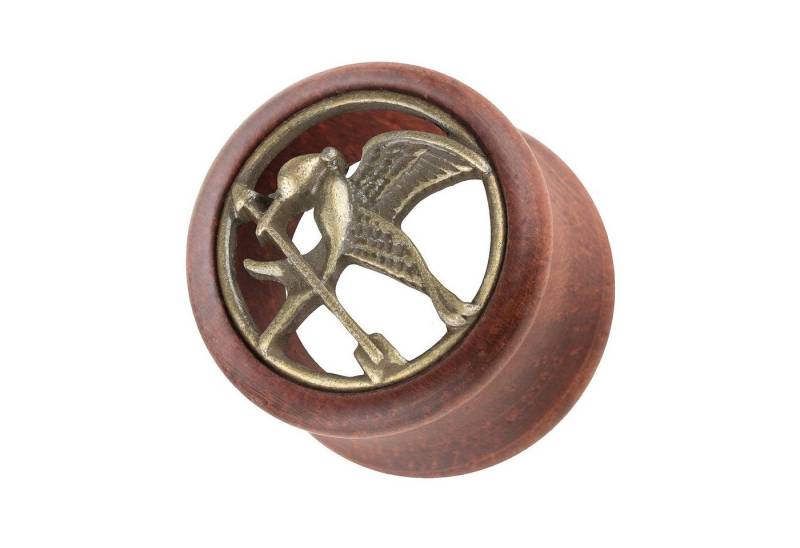 Taffstyle Plug Piercing Double Flared Vogel Inlay, Ohr Plug Flesh Tunnel Ohrpiercing Holz Organic Vogel Inlay Gold Braun von Taffstyle