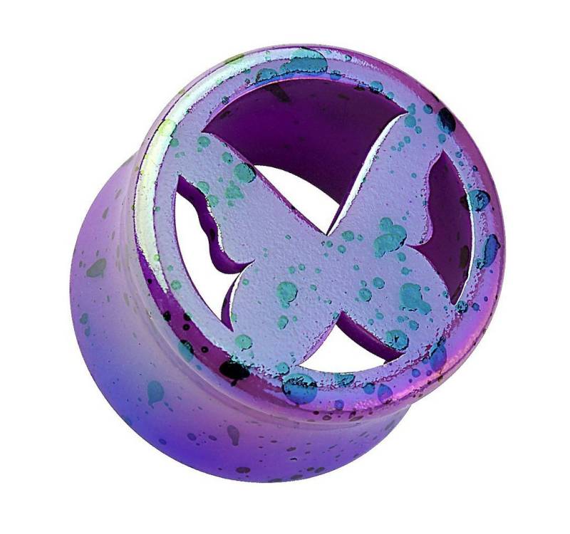 Taffstyle Plug Piercing Double Flared mit Motiv Schmetterling, Ohr Plug Flesh Tunnel Ohrpiercing Kunststoff Double Lila gesprenkelt Taffstyle Plug Piercing Double Flared mit Motiv Schmetterling, Ohr Plug Flesh Tunnel Ohrpiercing Kunststoff Double Lila gesprenkelt von Taffstyle