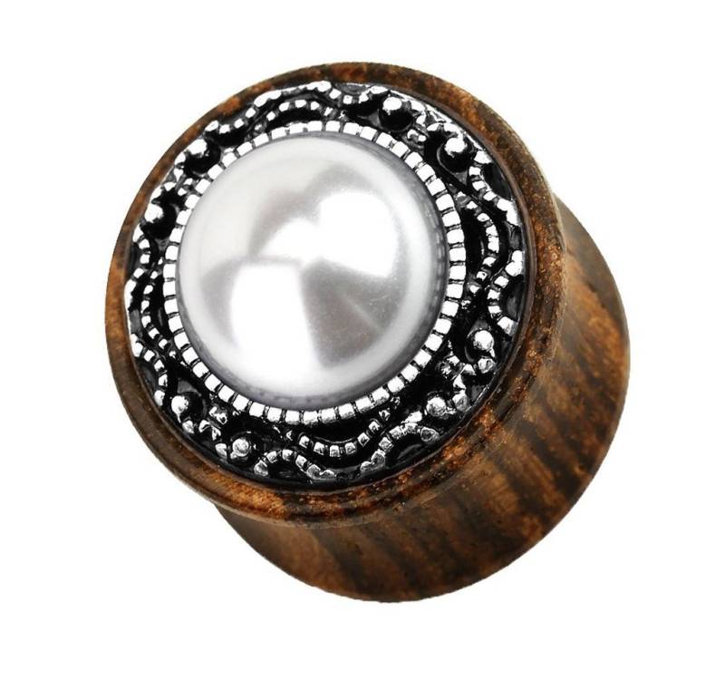 Taffstyle Plug Piercing Ohrpiercing Holz Tribal Opal oder Perle, Ohr Plug Flesh Tunnel Ohrpiercing Organischer Holz Tribal mit Opal von Taffstyle