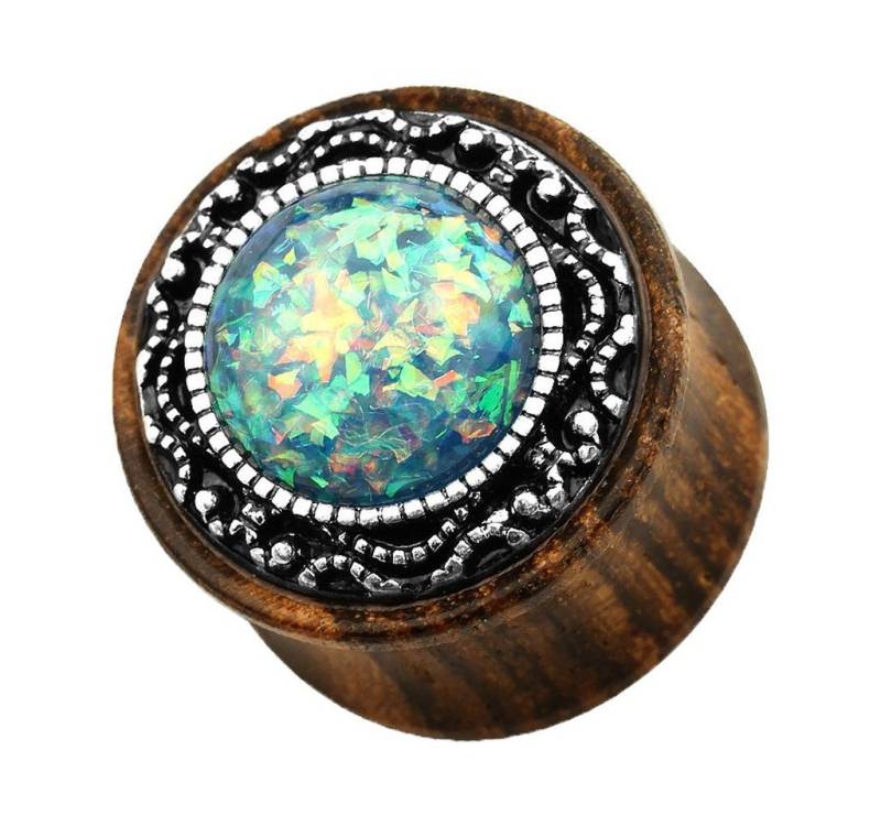 Taffstyle Plug Piercing Ohrpiercing Holz Tribal Opal oder Perle, Ohr Plug Flesh Tunnel Ohrpiercing Organischer Holz Tribal mit Opal von Taffstyle