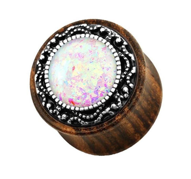 Taffstyle Plug Piercing Ohrpiercing Holz Tribal Opal oder Perle, Ohr Plug Flesh Tunnel Ohrpiercing Organischer Holz Tribal mit Opal von Taffstyle