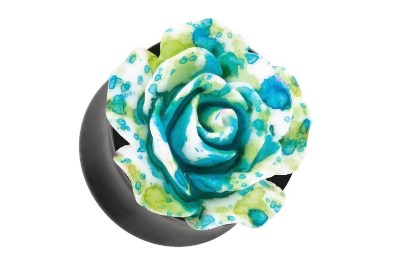 Taffstyle Plug Piercing Ohrpiercing Rose 3D Optik Türkis Grün, Ohr Plug Flesh Tunnel Piercing Ohrpiercing Rose in 3D Optik von Taffstyle