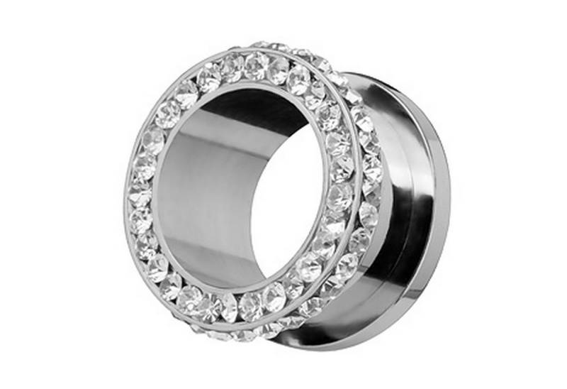 Taffstyle Plug Piercing Ohrpiercing Schraub Double Kristall Rand, Flesh Tunnel Ohr Piercing Plug Ohrpiercing Schraub Double Kristall von Taffstyle