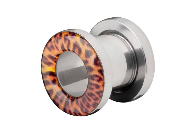 Taffstyle Plug Piercing Ohrpiercing Tribal Leopard Silber Orange, Flesh Tunnel Plug Schraub Ohrpiercing Schraubverschluss Leopard Leo von Taffstyle