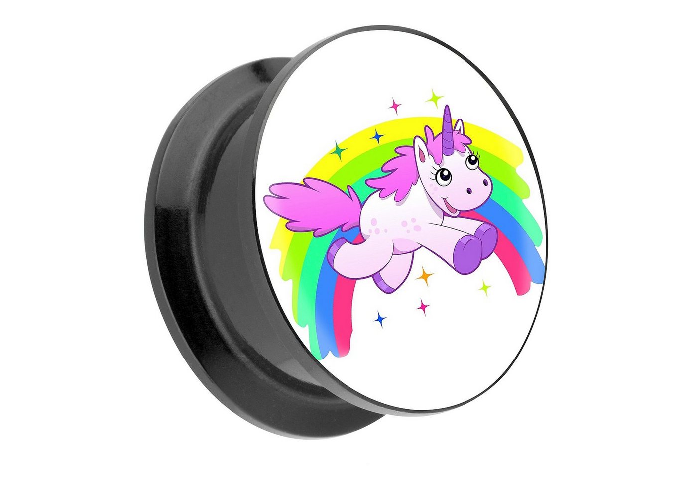 Taffstyle Plug Piercing Regenbogen springendes Einhorn, Ohr Plug Flesh Tunnel Ohrpiercing Kunststoff Schraub Schraubverschluß von Taffstyle