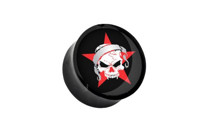 Taffstyle Plug Piercing Saddle Totenkopf Skull Stern Rot, Ohr Plug Flesh Tunnel Ohrpiercing Saddle Kunststoff Totenkopf Skull von Taffstyle