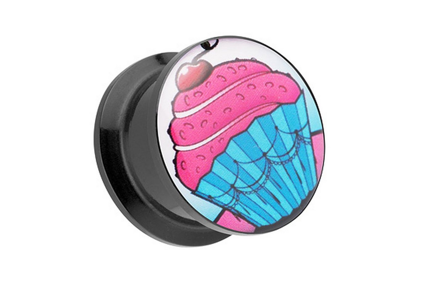 Taffstyle Plug Piercing Schraub Picture Muffin mit Kirsche Motiv, Ohr Plug Flesh Tunnel Ohrpiercing Kunststoff Schraubverschluß Cupcake von Taffstyle