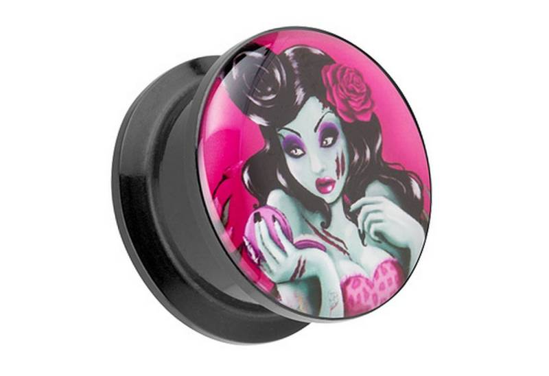 Taffstyle Plug Piercing Schraub Rockabilly Dead Girl Rose Motiv, Ohr Plug Flesh Tunnel Ohrpiercing Kunststoff Schraubverschluß Picture von Taffstyle
