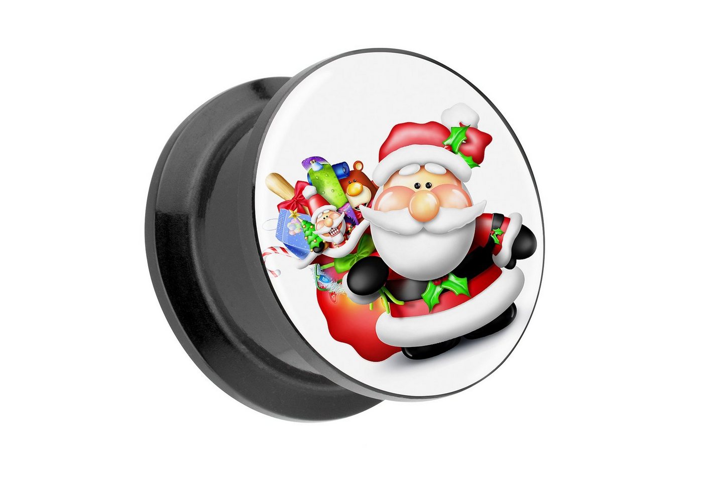 Taffstyle Plug Piercing Schraub Weihnachtsmann mit Geschenken, Ohr Plug Flesh Tunnel Ohrpiercing Kunststoff Schraubverschluß von Taffstyle