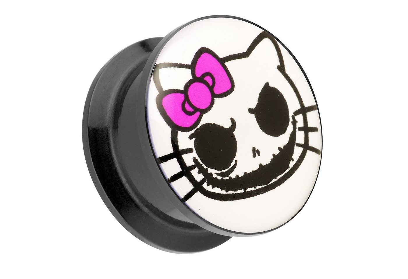 Taffstyle Plug Piercing Schraubverschluß Comic Death Kitty Motiv, Ohr Plug Flesh Tunnel Piercing Ohrpiercing Kunststoff Schraub Picture von Taffstyle