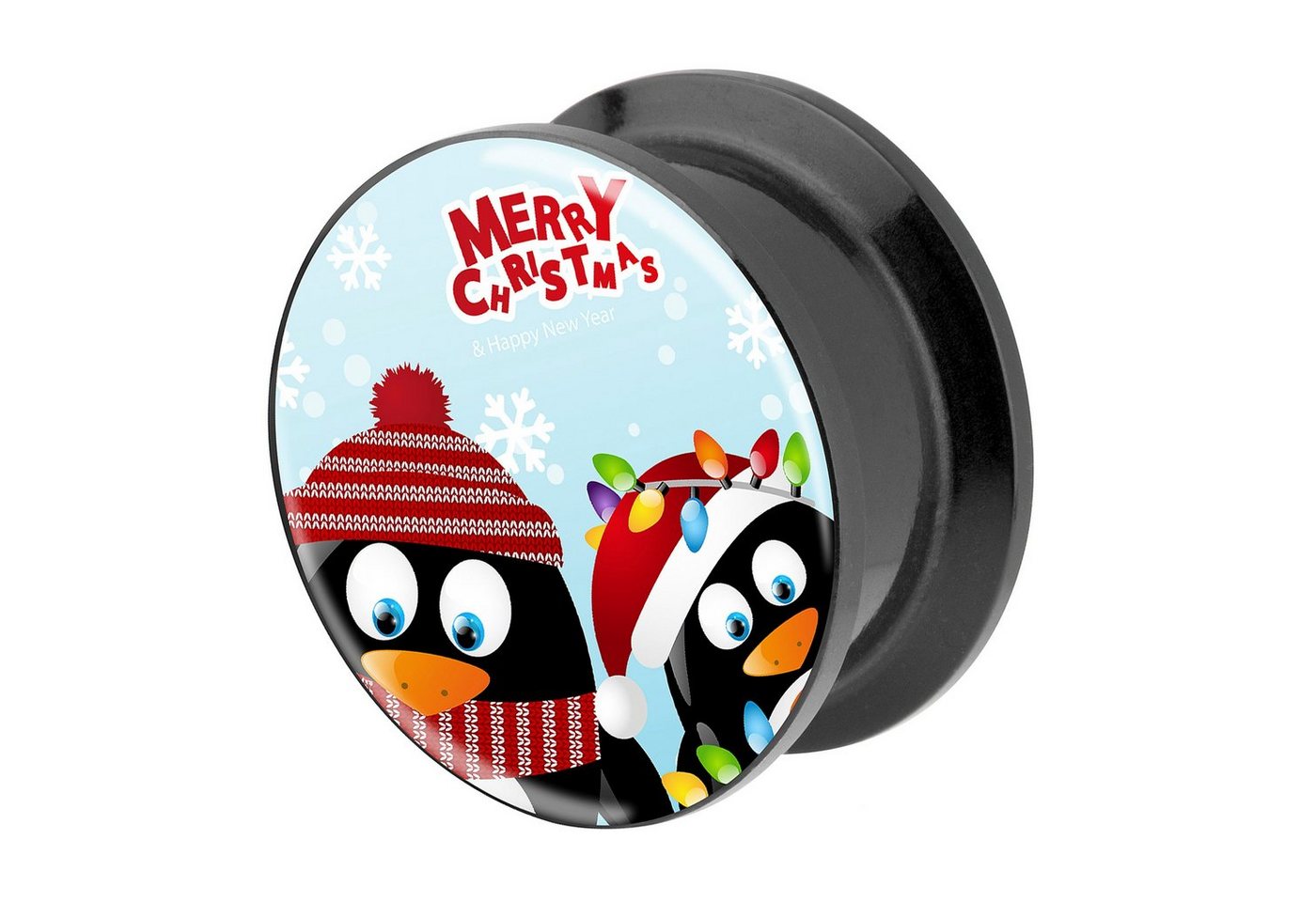 Taffstyle Plug Piercing Merry Christmas Pinguine, Ohr Plug Flesh Tunnel Ohrpiercing Kunststoff Schraub Schraubverschluß von Taffstyle