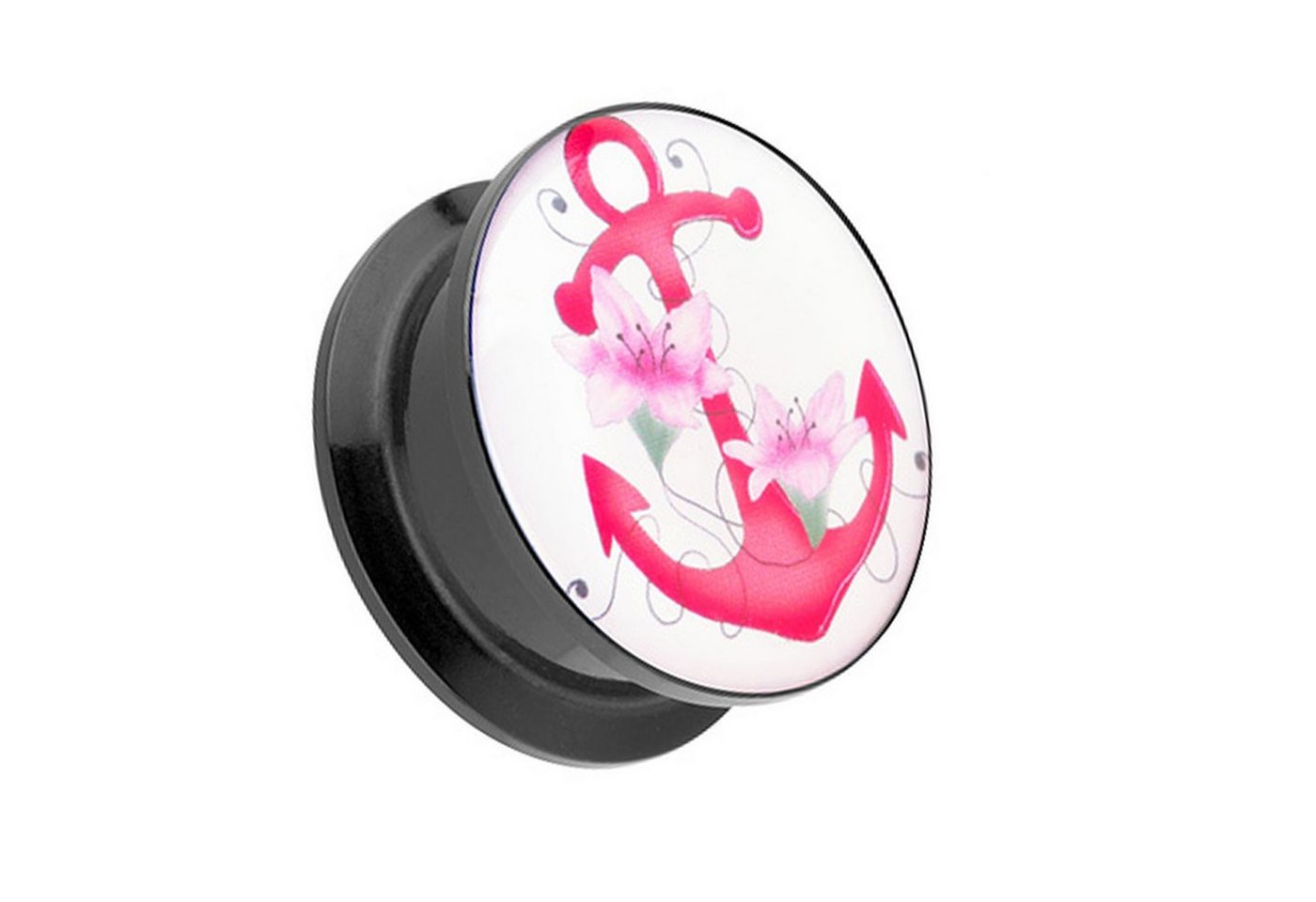 Taffstyle Plug Piercing Schraubverschluß Pink Anchor Anker Motiv, Ohr Plug Flesh Tunnel Ohrpiercing Kunststoff Schraub Pink Blumen Motiv von Taffstyle