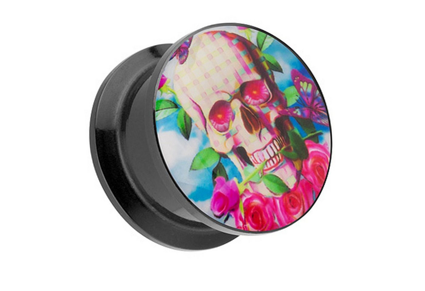 Taffstyle Plug Piercing Schraubverschluß Totenkopf Skull Rose, Ohr Plug Flesh Tunnel Ohrpiercing Kunststoff Schraub Schraubverschluß von Taffstyle