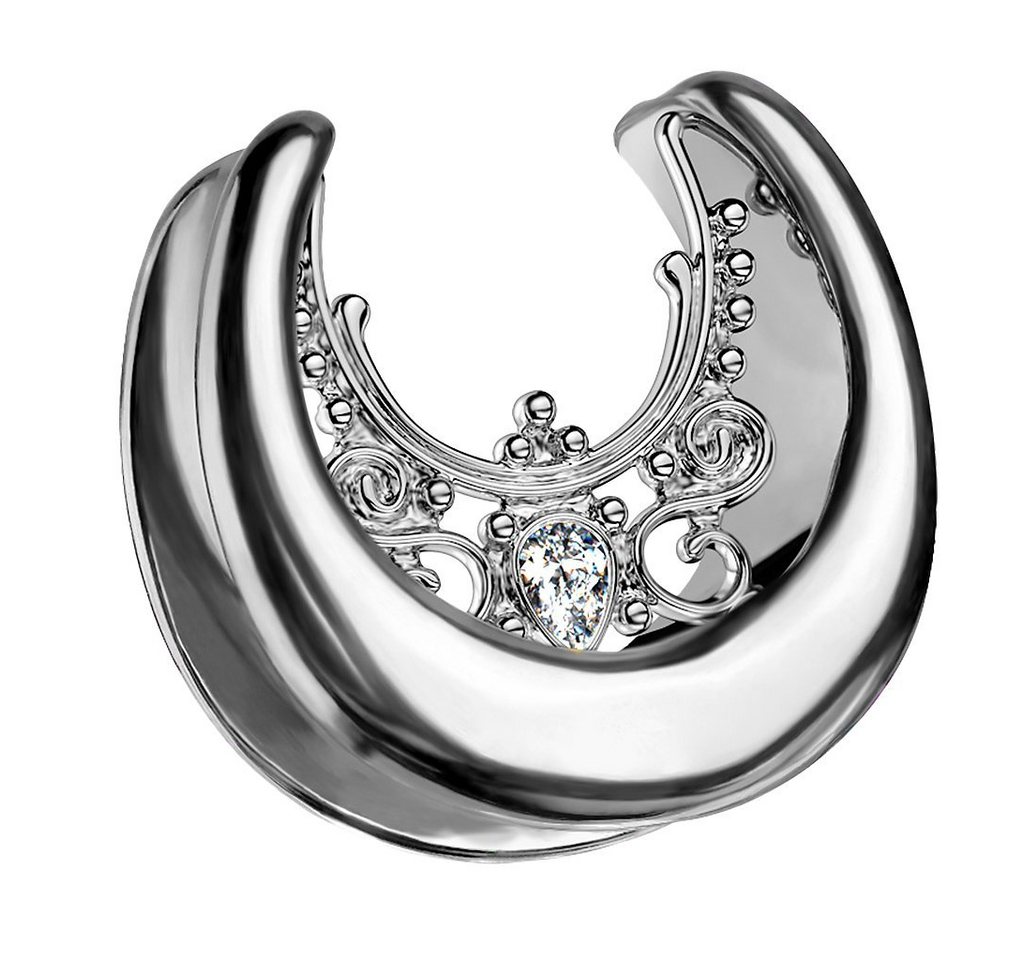 Taffstyle Plug Piercing Tribal Kristall Halbrunder Flesh Tunnel, Ohr Plug Spreader Halbrund Creole Ohrring Ohrpiercing Stahl Glitzer von Taffstyle