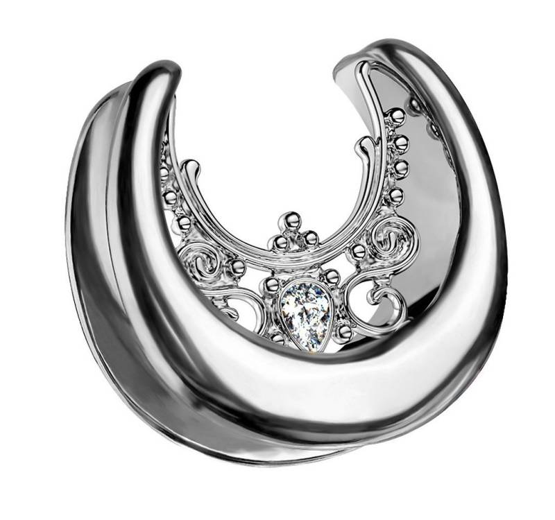 Taffstyle Plug Piercing Tribal Kristall Halbrunder Flesh Tunnel, Ohr Plug Spreader Halbrund Creole Ohrring Ohrpiercing Stahl Glitzer von Taffstyle