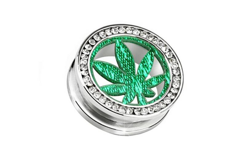 Taffstyle Plug Piercing Tunnel Plug mit Kristallen Glitter Motiv, Flesh Schraub Ohr Tunnel Plug Glitter Motiv Hanfblaff Herz AnkerInlay von Taffstyle