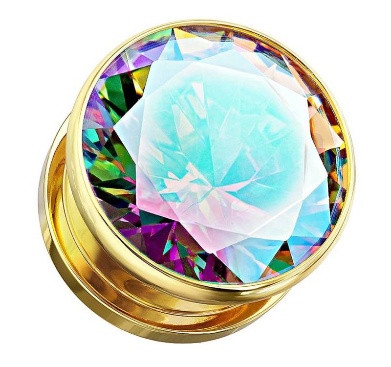 Taffstyle Plug Piercing eingefassten Rainbow Zirkonia Kristall, Ohr Plug Flesh Tunnel Ohrpiercing Schraubverschluß mit großen Stein von Taffstyle