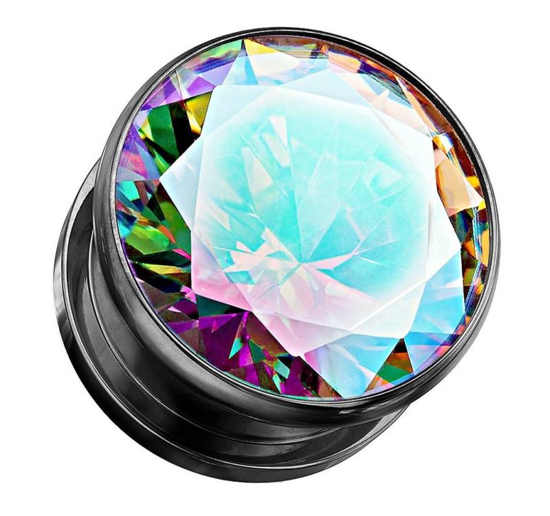 Taffstyle Plug Plug mit großen eingefassten Rainbow Zirkonia Kristall Schwarz 4mm, Piercing Ohrpiercing Ohr Ear Flesh Tunnel Plug Piercing von Taffstyle