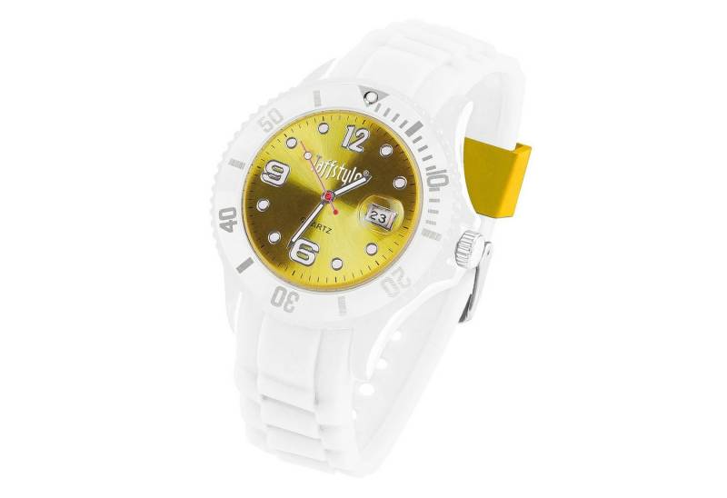 Taffstyle Quarzuhr Silikon Armbanduhr Weiß mit Datum Quarzuhr mit farbigen Ziffernblatt, Analoge Uhr mit Datum sportliches Design unisex für Damen und Herren von Taffstyle