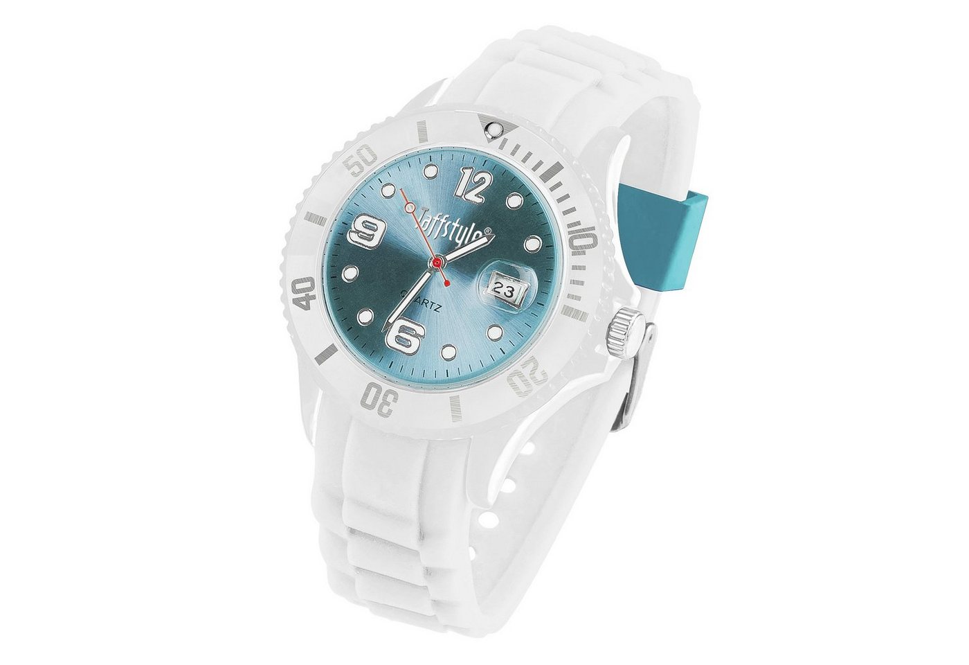 Taffstyle Quarzuhr Armbanduhr Silikon Sport Uhr Ziffernblatt Datum, Farbige Bunte Quarz Analog Damen Herren Sportuhr Anzeige Quarzuhr Multifunktion Wasserdicht Weiß Hellblau von Taffstyle