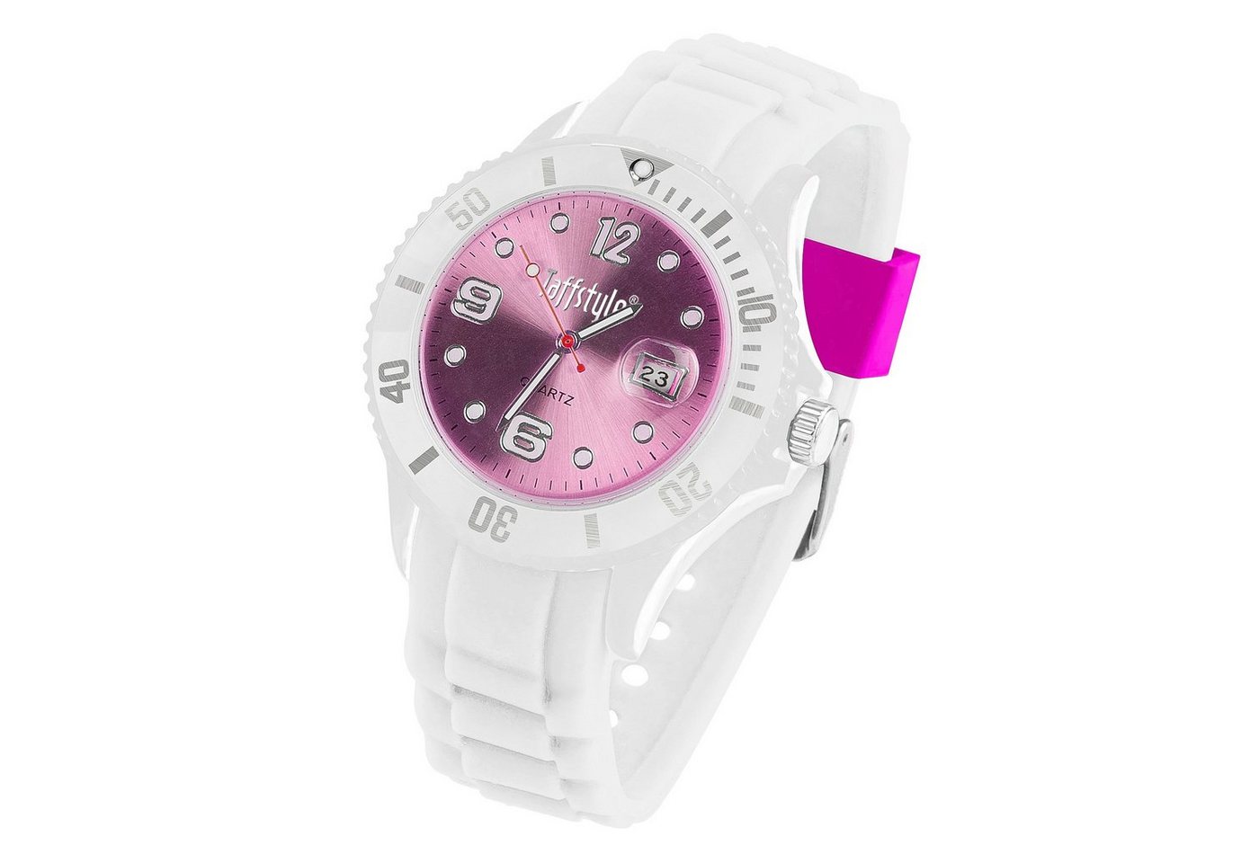 Taffstyle Quarzuhr Armbanduhr Silikon Sport Uhr Ziffernblatt Datum, Farbige Bunte Quarz Analog Damen Herren Sportuhr Anzeige quarzuhr Farbige Bunte Quarz Analog Damen Herren Sportuhr Anzeige Quarzuhr Multifunktion Wasserdicht Weiß Pink wasserdicht von Taffstyle