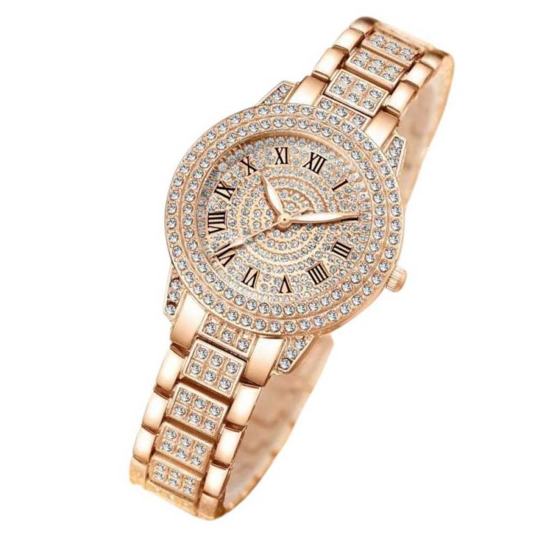 Taffstyle Quarzuhr Damen Kristall Armbanduhr Mädchen Uhr mit römischen Ziffern, (Edle Armbanduhr mit funkelnden Steinen in Gold, Silber oder Roségold erhältlich - Geschenkidee) von Taffstyle