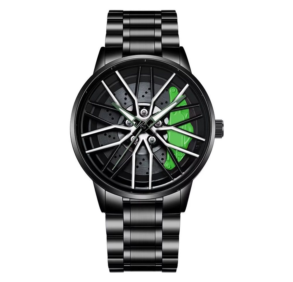 Taffstyle Quarzuhr Extravagante Herren Edelstahl Armbanduhr Motorsport Felgenuhr Design, (Rotierende Felge – exklusive Armbanduhr mit sportlichem Tuning-Design und auffälligem Detail in Rot, Gelb oder Grün), ideal auch als Geschenk von Taffstyle