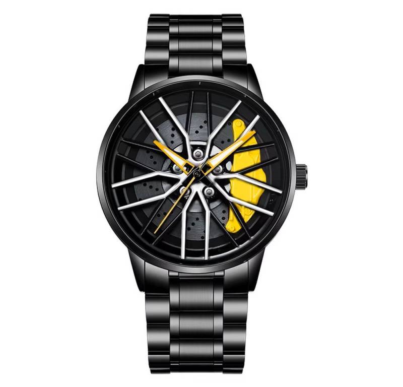 Taffstyle Quarzuhr Extravagante Herren Edelstahl Armbanduhr Motorsport Felgenuhr Design, (Rotierende Felge – exklusive Armbanduhr mit sportlichem Tuning-Design und auffälligem Detail in Rot, Gelb oder Grün), ideal auch als Geschenk von Taffstyle