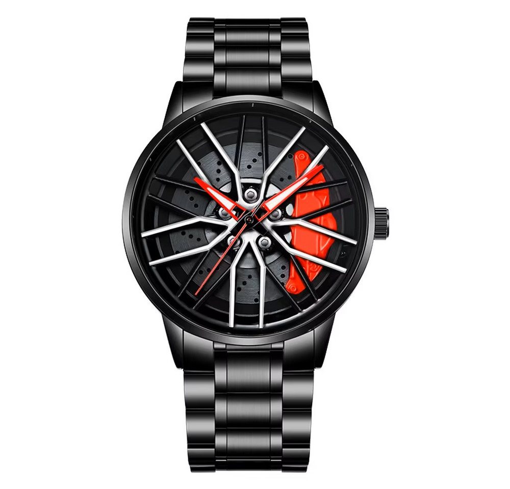 Taffstyle Quarzuhr Extravagante Herren Edelstahl Armbanduhr Motorsport Felgenuhr Design, (Rotierende Felge – exklusive Armbanduhr mit sportlichem Tuning-Design und auffälligem Detail in Rot, Gelb oder Grün), ideal auch als Geschenk von Taffstyle