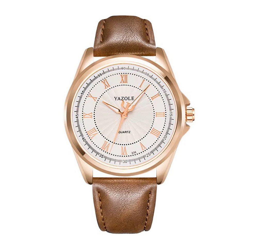 Taffstyle Quarzuhr Herren Armbanduhr mit Lederarmband und römischen Ziffern elegante Uhr, (Stilvolle analoge Armbanduhr mit Rosegold Metallgehäuse und Quarzwerk), ideal auch als Geschenk von Taffstyle