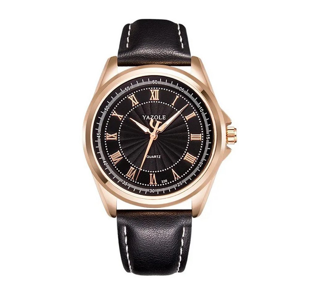 Taffstyle Quarzuhr Herren Armbanduhr mit Lederarmband und römischen Ziffern elegante Uhr, (Stilvolle analoge Armbanduhr mit Rosegold Metallgehäuse und Quarzwerk), ideal auch als Geschenk von Taffstyle