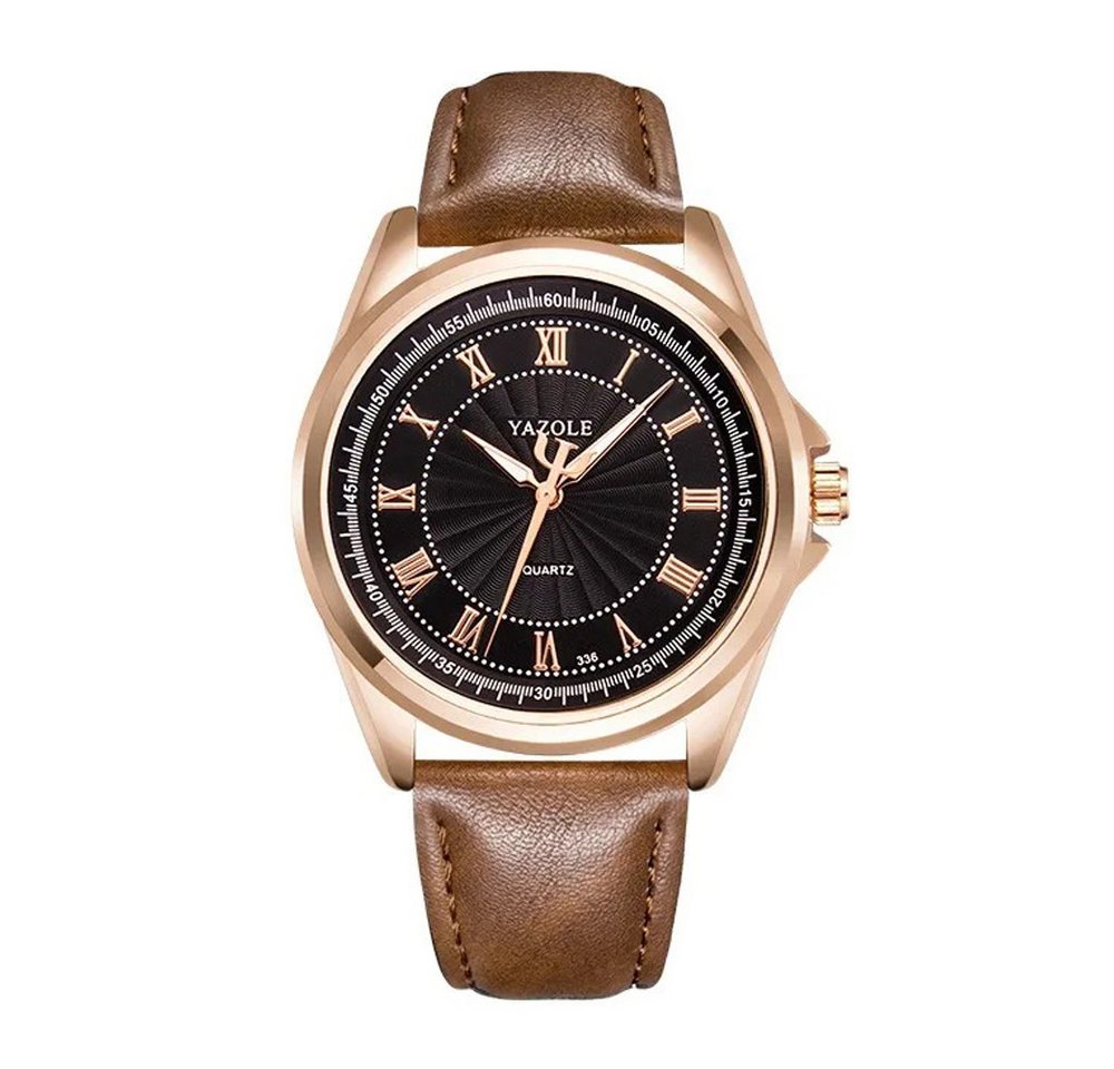 Taffstyle Quarzuhr Herren Armbanduhr mit Lederarmband und römischen Ziffern elegante Uhr, (Stilvolle analoge Armbanduhr mit Rosegold Metallgehäuse und Quarzwerk), ideal auch als Geschenk von Taffstyle
