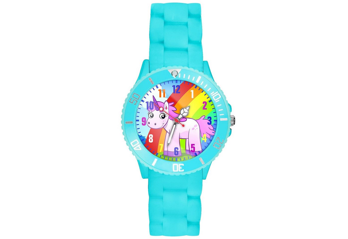 Taffstyle Quarzuhr Kinder Armbanduhr Silikon Einhorn Analog Uhr Bunt, Mädchen Sportuhr Bunte Kinderuhr Lernuhr Regenbogen Silikonuhr von Taffstyle