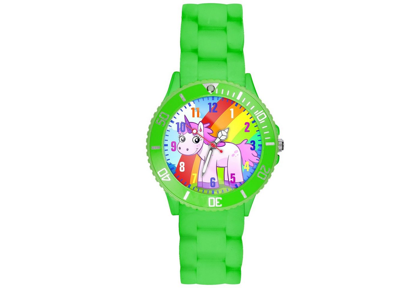 Taffstyle Quarzuhr Kinder Armbanduhr Silikon Einhorn Analog Uhr Bunt, Mädchen Sportuhr Bunte Kinderuhr Lernuhr Regenbogen Silikonuhr von Taffstyle