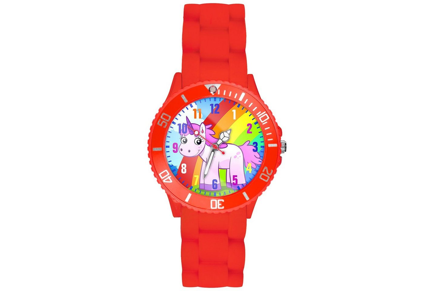 Taffstyle Quarzuhr Kinder Armbanduhr Silikon Einhorn Analog Uhr Bunt, Mädchen Sportuhr Bunte Kinderuhr Lernuhr Regenbogen Silikonuhr von Taffstyle