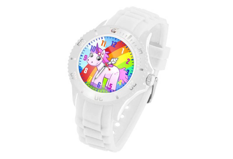 Taffstyle Quarzuhr Kinder Armbanduhr Silikon Einhorn Analog Uhr Bunt, Mädchen Sportuhr Bunte Kinderuhr Lernuhr Regenbogen Silikonuhr von Taffstyle
