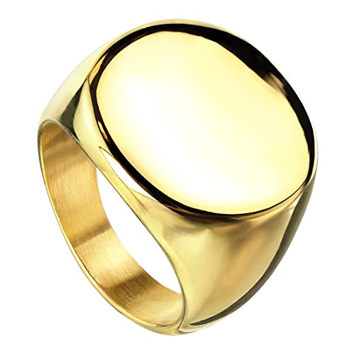 Taffstyle Ring Edelstahl Runder Siegelring Biker Rocker Herrenring Damenring Partnerring Damen Herren Größe 52 (16.6) Gold von Taffstyle