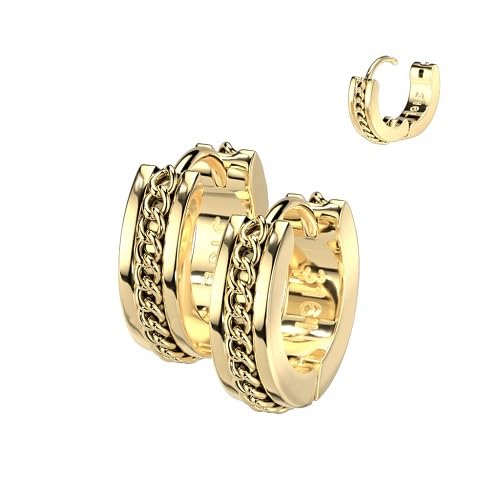 Taffstyle Schmuck Ohrringe Rocker Creolen Huggie Scharnier mit Kette Inlay Gold von Taffstyle