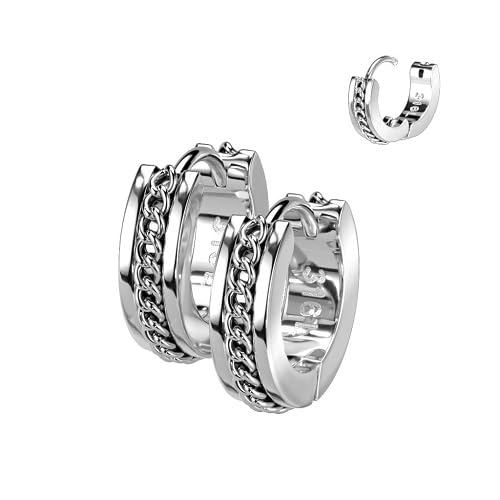 Taffstyle Schmuck Ohrringe Rocker Creolen Huggie Scharnier mit Kette Inlay Silber von Taffstyle
