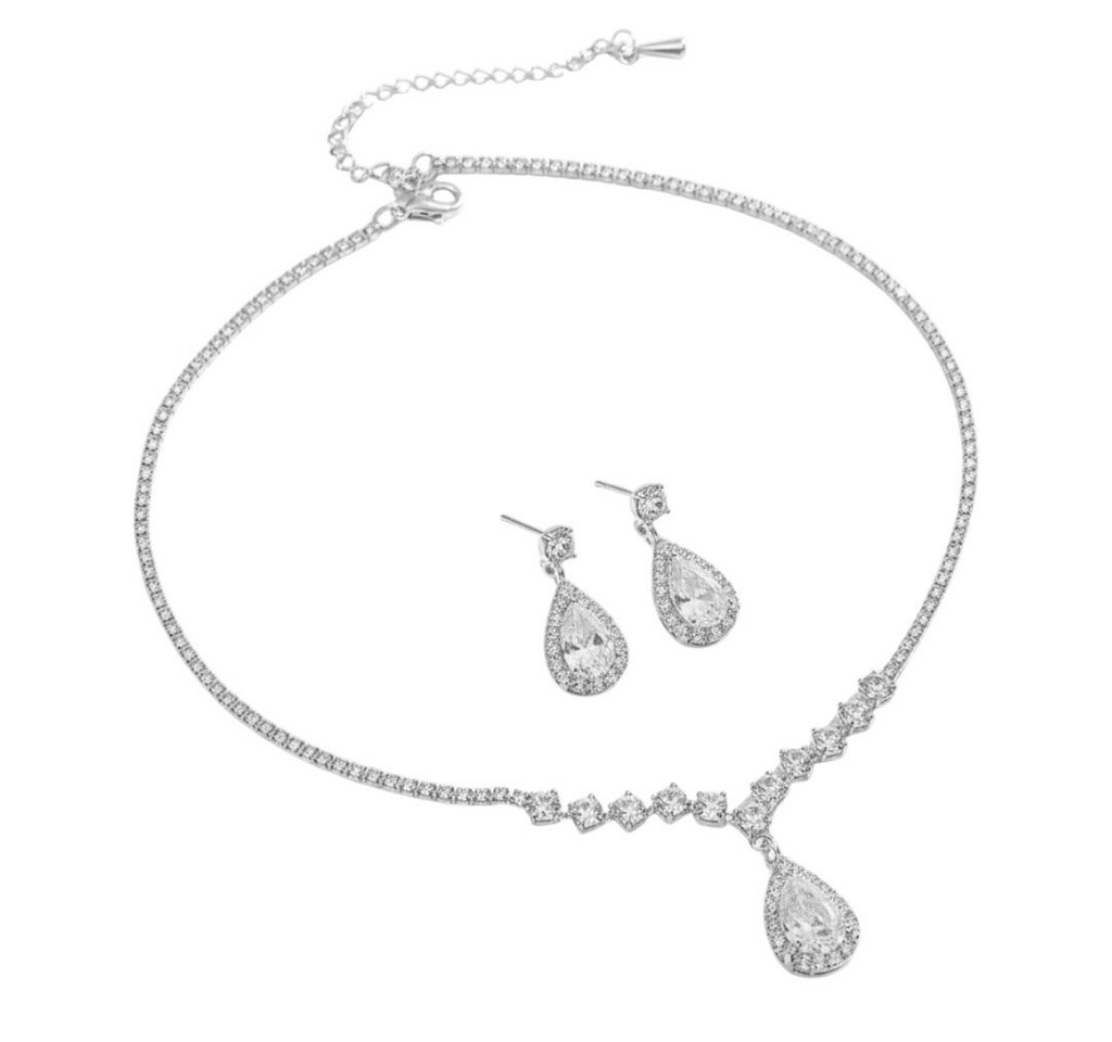 Taffstyle Schmuckset Elegantes Schmuck Set Halskette & Ohrringe Tropfen Design mit Zirkonia (Funkelndes Set aus Kette und Ohrringen mit glitzernden Zirkonia-Steinen – perfekt für Abendmode und besondere Anlässe), mit Zirkonia von Taffstyle