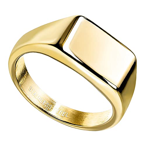 Taffstyle Siegelring Edelstahl rechteckig Herrenring Damenring Partnerring Trauring Verlobungsring Band Ring Damen Herren Breit modern Gold Größe 55 (17.5) von Taffstyle