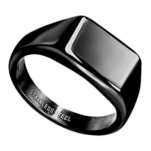 Taffstyle Siegelring Edelstahl rechteckig Herrenring Damenring Partnerring Trauring Verlobungsring Band Ring Damen Herren Breit modern Schwarz Größe 55 (17.5) von Taffstyle