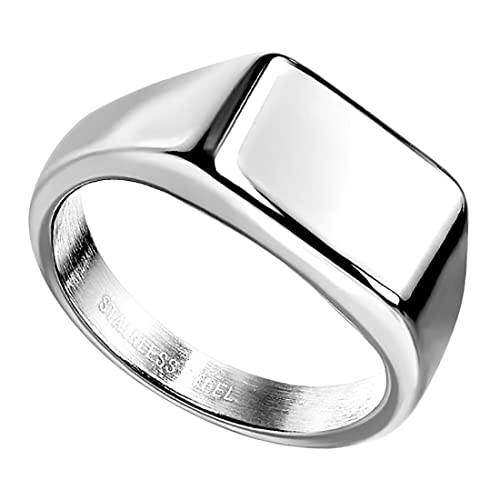 Taffstyle Siegelring Edelstahl rechteckig Herrenring Damenring Partnerring Trauring Verlobungsring Band Ring Damen Herren Breit modern Silber Größe 62 (19.7) von Taffstyle